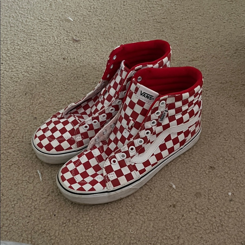 Women’s Vans Checkered Red and White Sneakers